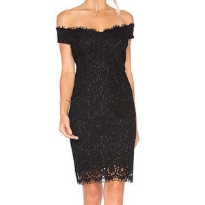 TARA LACE OFF SHOULDER DRESS IN BLACK Bardot